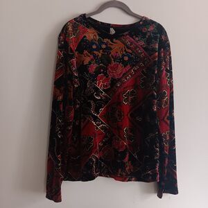 White Stag  Velvet Dark Fairy‎ Grunge Whimsigoth Top Size L Red Vamp Long Sleeve
